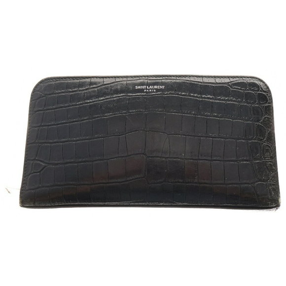 SAINT LAURENT PARIS Crocodile Zip Long Wallet Black - Picture 1 of 6